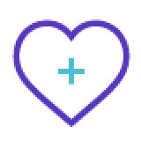 Purple heart icon with a plus sign in the center