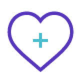 Purple heart icon with a plus sign in the center