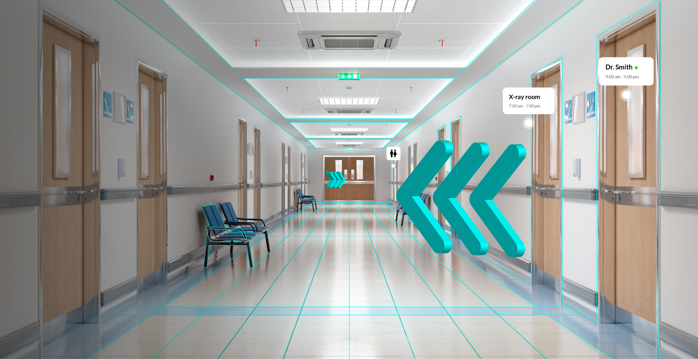 Augmented reality wayfinding arrows in a hospital