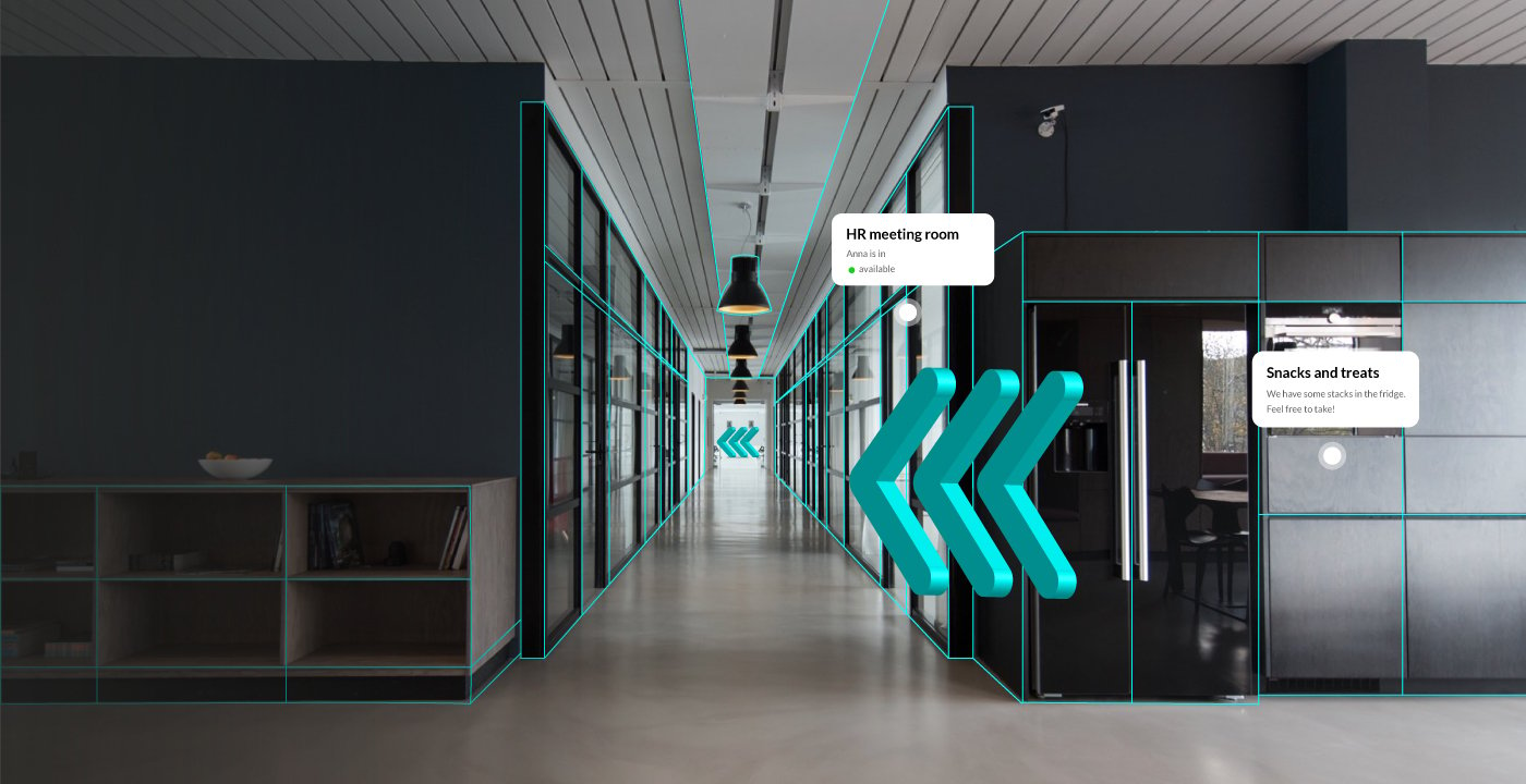 Augmented Reality wayfinding arrows in an office building