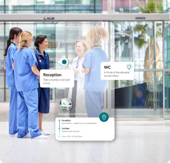 Vera mockup showing navigation overlaid on hospital scene