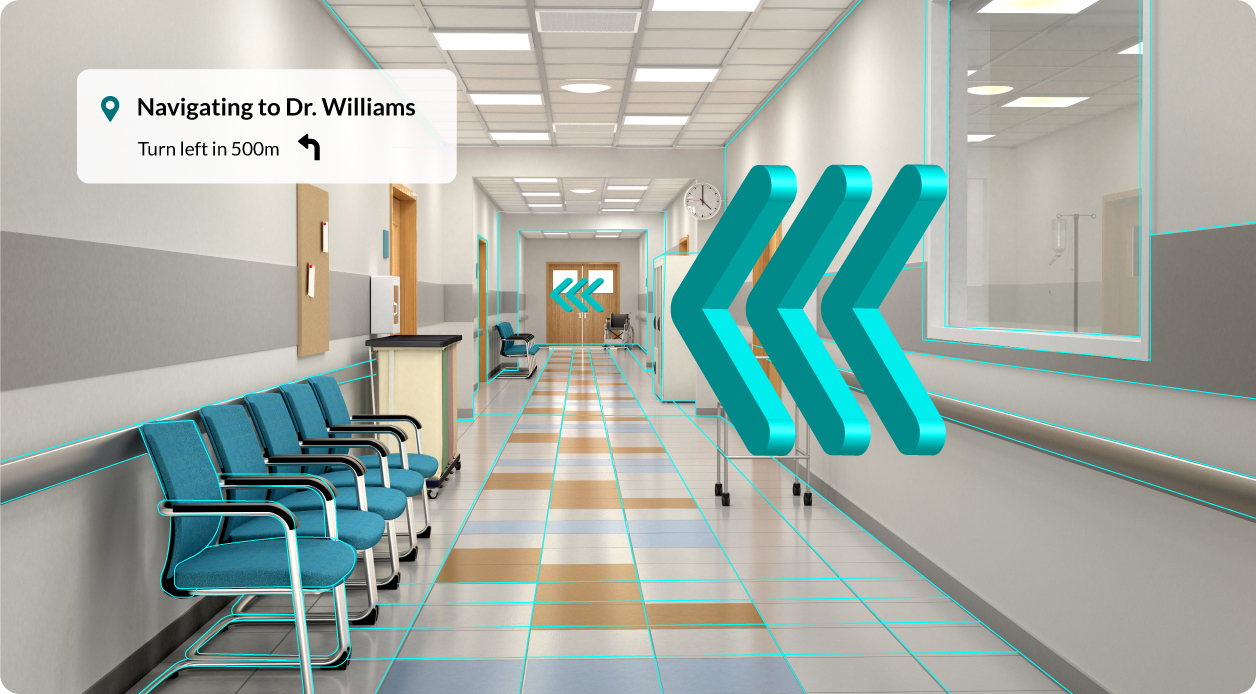 Augmented reality arrows wayfinding in a hospital hallway